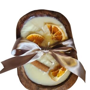 Handcrafted Wooden Bowl Candle with Citrus and Cinnamon